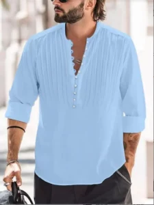 2024 new men's linen bandage button high quality shirt men's solid color cotton and linen folding casual slim long-sleeved shirt - Image 4