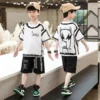 Summer Boys Cotton Contrast Alphabet Cartoon t-Shirt Tops Short Pants Set School Kids Tracksuit Child 2PCS Outfit Suit 5-14 Yrs - Image 2