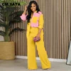 CM.YAYA Fashion Women's Set Long Sleeve Colorblocked Shirt and Wide Leg Straight Pants 2023 Two 2 Piece Sets Outfits Tracksuit - Image 2