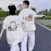 A Paired Clothes Sports Bear Printing Couple T-Shirt 240g High Quality Cotton Summer Men Women Short Sleeve Tshirt Sets - Image 2