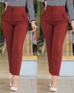Women Clothing Spring Autumn Bottoms Vintage Streetwear High Waisted Straight Pants Office Chic Pink Slim Stretch Trousers 2023 - Image 5