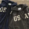 Autumn American Retro Military 490g Cardigan Hooded Sweatershirts Men's Fashion Pure Cotton Heavyweight Velvet Printed Hoodies - Image 2