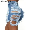 Plus Size Sexy Ripped Tassel Denim Shorts 5XL High Waist Boyfriend Street Torn Hollow Out Hotpants Baggy Cut Out Hole Short Jean - Image 3