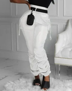 Women's Pants 2023 Spring Fashion Pocket Design Casual Ruched Plain Daily Long Cargo Pants Y2K Clothes - Image 2