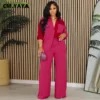 CM.YAYA Fashion Women's Set Long Sleeve Colorblocked Shirt and Wide Leg Straight Pants 2023 Two 2 Piece Sets Outfits Tracksuit - Image 5