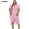 Pulkritu Plus Size Women Puff Short Sleeve Wrap High Side Split Bodycon Midi Maxi Long Dress Sexy Party Even Vestido Dresses - Image 5