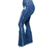 Street Wear Urban Plus Size Women Jeans Fashion High Waist Hole Tassel Wash Water Vintage Casual Flared Pants Wholesale - Image 3