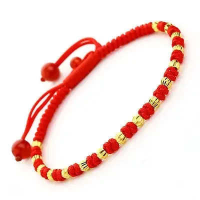 New Pure 999 24K Yellow Gold Women Carved 16pcs Bead Knitted Link Bracelet