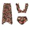 2024 Floral Print Low Waist Sexy Three Piece Swimwear Female Shoulder Flowers Women Swimwear Push Up Swimsuits Beach Wear B0125 - Image 5