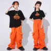 Ballroom Kids Hip Hop Clothing Oversize T Shirt Orange Casual Cargo Pants for Girl Boy Jazz Street Wear Dance Costume Clothes - Image 3