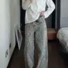 American Washed Leopard Print Wide Leg Jeans for Women Retro Street Distressed New Harajuku Style Hottie Baggy Y2K Casual Pants