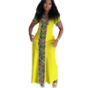 Yellow Printed African Dresses For Women 2024 New Arrival Summer Fashion Hollow Stretch Short Sleeve Long Dress Ankara Robes - Image 2