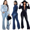 Ladies Denim Jumpsuit 2022 Spring and Autumn High Quality Elastic Flared Mouth Washed plus size Denim Jumpsuit - Image 2