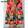 CM.YAYA Women Plus Size Autumn Spaghetti Strap Ruffles Hem Loose Maxi Long Floral Leaf Print Dresses Fashion Party Slim Dress - Image 6