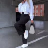 2 Pcs/Set Women Pants Top Suit Single-breasted Lapel Long Sleeve High Waist Straight Lady Shirt Trousers Set - Image 3