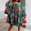 Polyester African Dress For Women Flower Print Slash Neck Off The Shoulder Backless Daily Evening Party Dress African Dresses