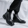 men luxury fashion chelsea boots black trend square toe shoes brand designer original leather boot cowboy platform ankle botas - Image 3