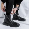 men luxury fashion chelsea boots black trend square toe shoes brand designer original leather boot cowboy platform ankle botas - Image 2