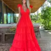 2024 Women V Neck One Piece Dress Strappy Backless Bow Beachwear Women Party Dresses Casual Summer Clothing Fashion Long Dress