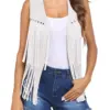 Women s Boho Fringe Vest Vintage Sleeveless Open Front Hippie Cardigan Western Cowgirl Tassel Tank