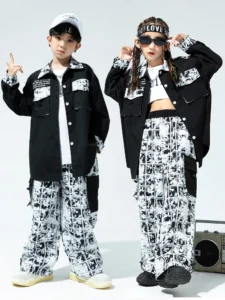 New Hip Hop Dance Costumes For Kids Loose Jacket Hiphop Pants Streetwear Boys Jazz Dancing Outfits Girls Rave Clothes DQS14125 - Image 2