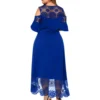 Plus Size Women Dress Flare Short Sleeve Cold Shoulder Embroidery Elegant Dress Party Lace Patchwork High-low Hem Dress Summer - Image 2