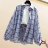 Spring Summer Fashion Female Vintage Long Sleeve Loose Plaid Blouse Tops Women Chiffon Casual Shirts Sun Protection Shirts - Image 5