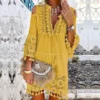 Sexy Women's Shift Dress Long Sleeve Tassel Fringe Lace Robe Strapless Deep V-Neck Female Summer Casual Boho Vacation Dresse Hot - Image 6