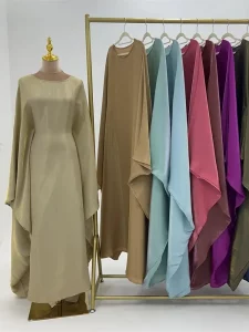 Ramadan Satin Abaya Islam Muslim Summer Batwing Sleeve Maxi Dress Kebaya Abayas For Women Kaftan Robe Musulmane Femme Vestidos - Image 6