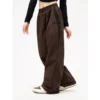 Women Spring Retro Solid Loose Drawstring Trousers Casual Joggers Baggy Wide Leg Sweatpants Mid Waist Sporty Y2k Female Clothes - Image 5