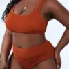 Plus Size U Shape Ribbed High Waist Bikini Swimwear Women's Swimsuit Beachwear Bathing Suits