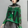 Autumn Winter Stand Collar Letter Printing Loose Casual T-shirt Ladies Long Sleeve Harajuku Y2K Mesh Tee Women's Pullover Top - Image 2
