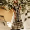 Vintage Square Collar Patchwork Maxi Dress Women 2024 High Waist Fly Sleeve Dresses Female Elegant Summer Chic Beach Long Dress