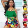High quality design sexy women's bikini pool swimsuit retro oil painting flower print ruffle edge swimsuit S-5XL