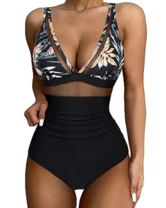 One Piece High Waist Women's Swimsuit 2024 New Swimwear Ribbed Bikini Sexy Colorblock Bikini Set High Cut Bathing Suit Women - Image 2