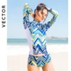 Long Sleeve Women Swimwear Bikini 2022 Printed Plaid Swimsuit Zipper Two Piece Surf Suit Patchwork Swimsuit Turtleneck Wetsuit - Image 6