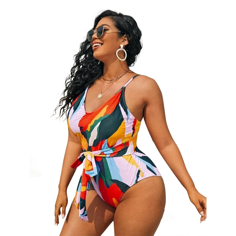 2023 Plus Size Swimwear Women One-piece Suits Push Up Swimsuit One Piece Beachwear Color Block Summer Bathing Suit Female 4XL