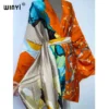 2022 WINYI Summer Beach Wear Swim Suit Cover kaftan sweet lady boho Cardigan stitch Self Belted sexy Holiday long Sleeve Kimono - Image 2