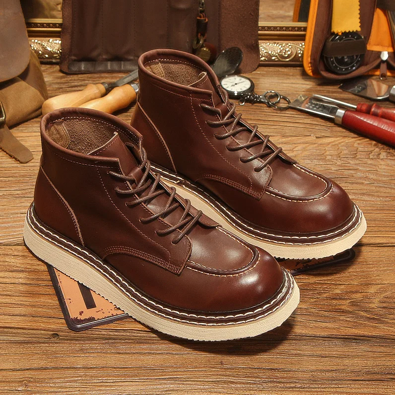 Retro British Style Mens Ankle Boots Luxury Genuine Leather Fashion Elegant Platform 2024 Designer New Casual Business Shoes Man