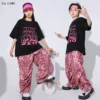 Hip Hop Girls Loose T-shirt Boys Leopard Sport Pants Kids Summer Print Cool Tee Street Dance Clothes Teen Jazz Children Costumes - Image 5