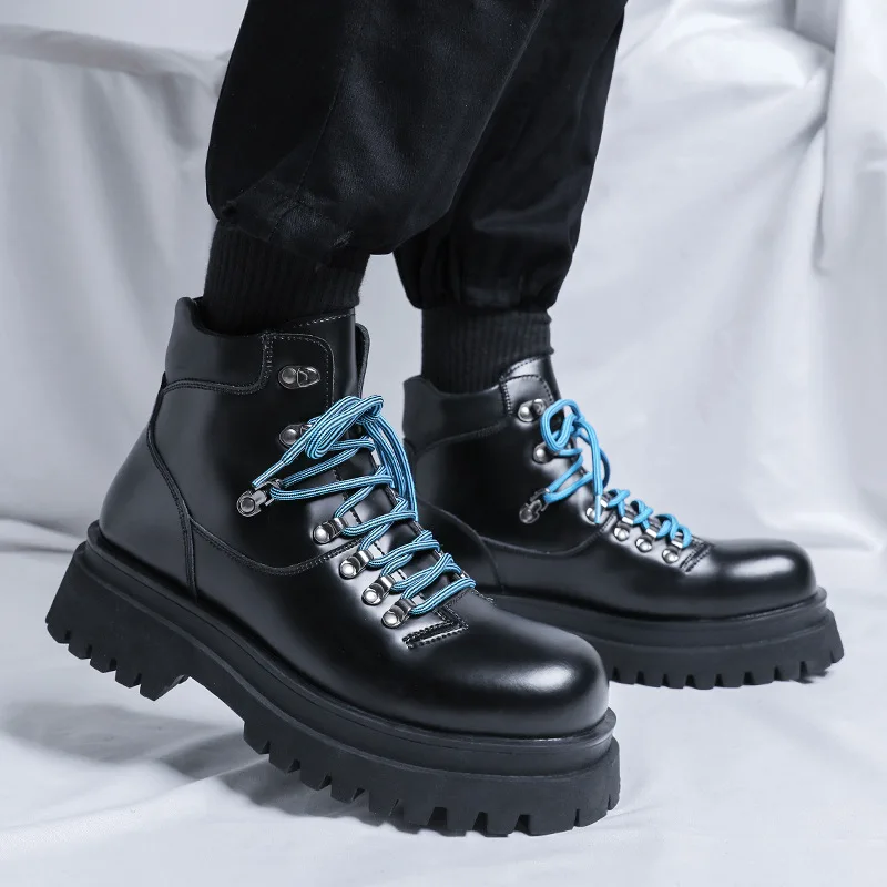 men luxury fashion platform boots black trendy brand designer shoes original leather ankle boot party nightclub motorcycle botas