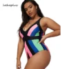 2023 Swimsuit One Plus Size Swimwear Women One-piece Suits Beachwear Color Block Summer V-neck Bathing Suit Female 4XL - Image 6