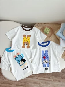 2024 summer new cartoon animal boys and girls four-color short-sleeved T-shirt - Image 2