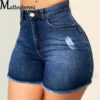 Large Size Sexy Ripped Denim Shorts Girl 2022 New High Waist Skinny Hips Stretch Leg Length Tight Tight Stretch Hips Jeans Women - Image 2