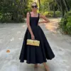 Stylish Spaghetti Strap Swing Dress For Ladies Elegant Off Shoulder Sleeveless Black Dresses Women Nightclub Party Vestidos