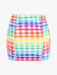 ROSEGAL Plus Size Padded Plaid Three Piece Swimwear Women Tankini Top,Briefs And Skirt Fashion High Waist Beachwear Bathing Suit - Image 5