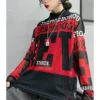 Autumn Winter Stand Collar Letter Printing Loose Casual T-shirt Ladies Long Sleeve Harajuku Y2K Mesh Tee Women's Pullover Top - Image 5