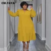 CM.YAYA Plus Size Vintage Women Long Sleeve Turn-down Collar Long Sleeve Big Swing Loose Shirt Blouse Maxi Long Dress Autumn - Image 5