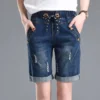 Summer Cuffs Ripped Jeans Woman Elastic Waist Lace Up Shorts With Holes Femme Plus Size Casual Harem Pants Mujer Korean Style - Image 2