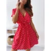 Elegant Polka Dot Print Dress for Women Sexy V Neck Wrap Lace Up Beach Party A Line Dress Summer Casual Holiday Boho Dress Robe - Image 3